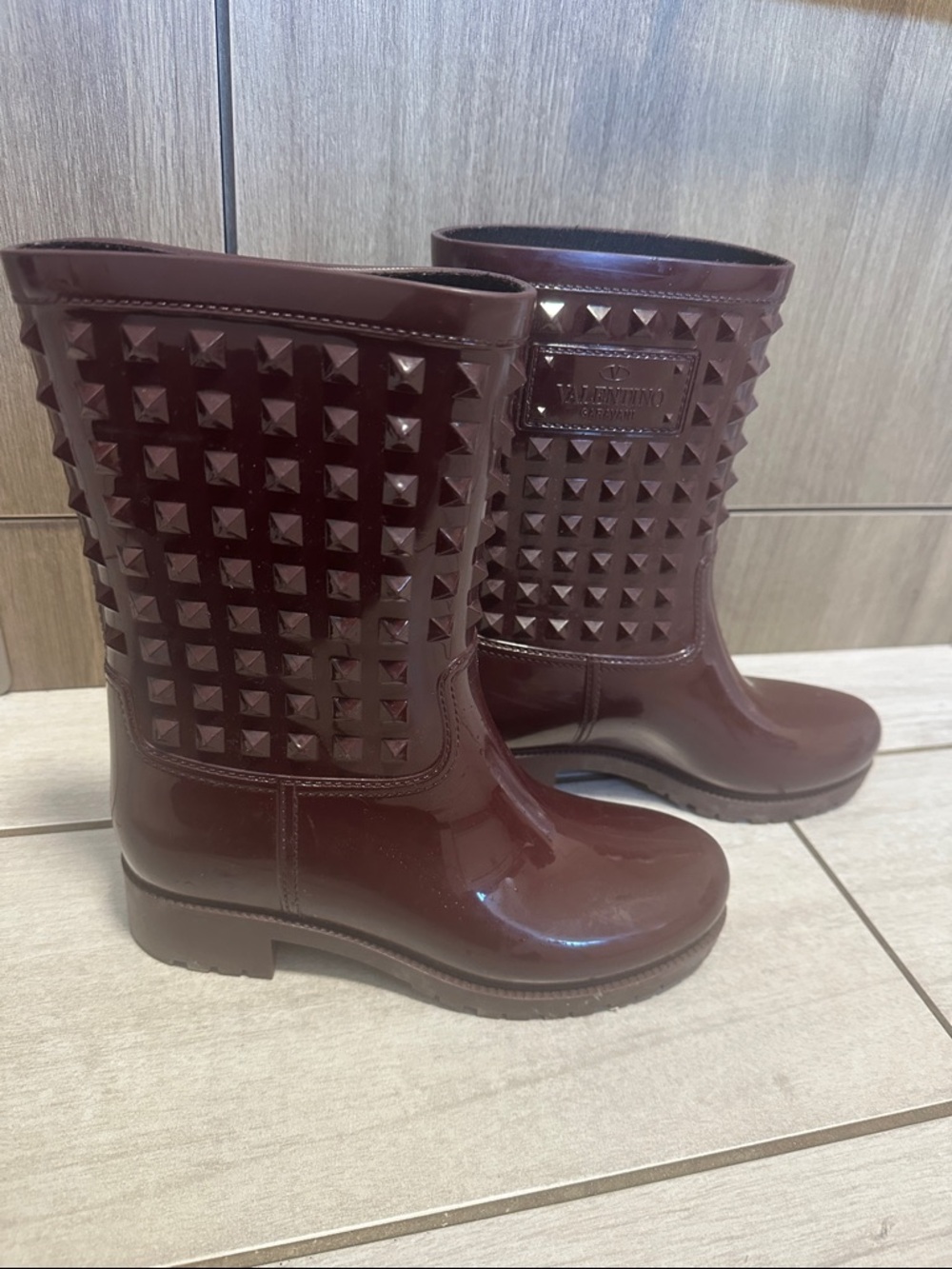 Valentino Burgundy Studded Rain Boots